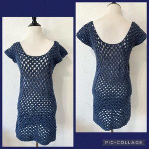 Muted Blue Crochet Knit Mini Dress
